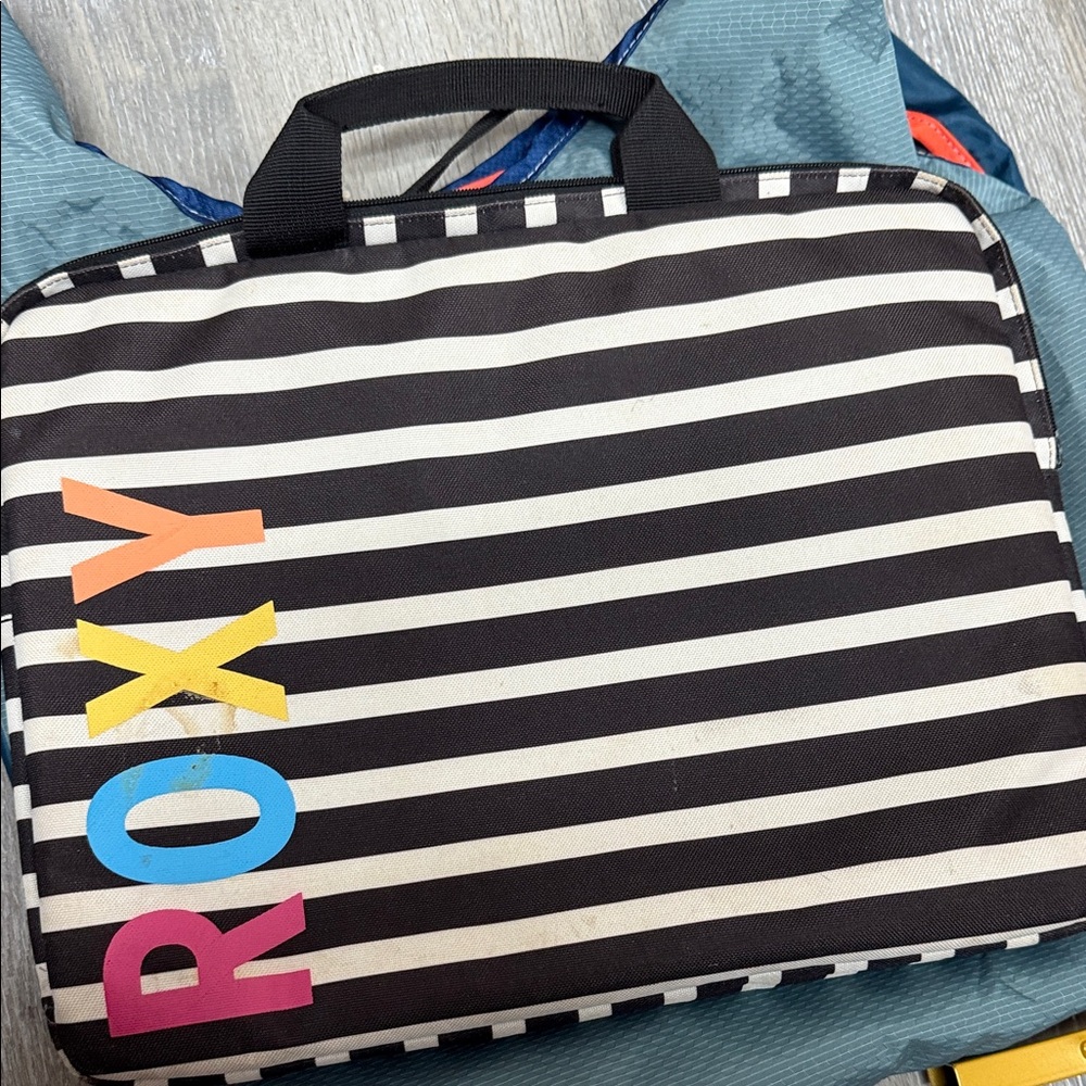 Roxy Black and White Striped Bag with Colorful Letters